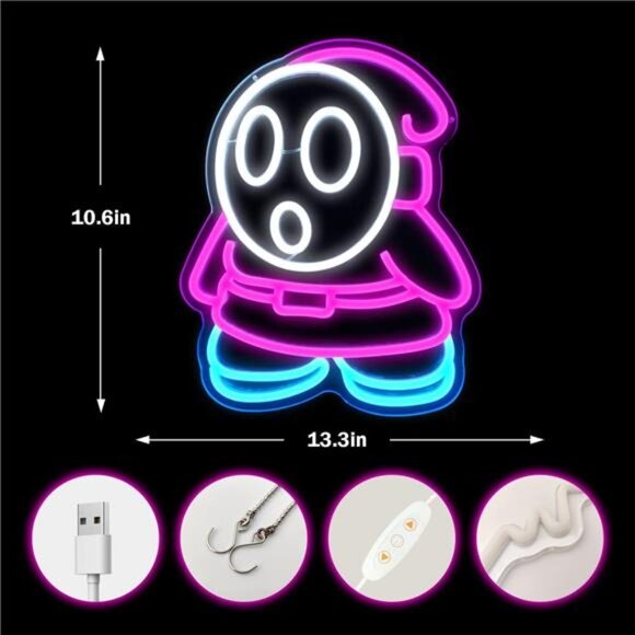 Super Mario Bros Shy Guy LED Neon Light Retro NES Game Sign Room Decor Nintendo - Picture 3 of 8